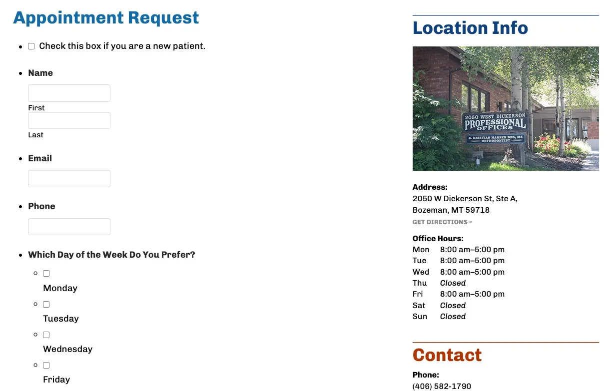 Hansen Orthodontics Appointment request — before
